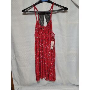 Secret Treasures Red Heart Print Lace Racerback Chemise Nightgown NWT